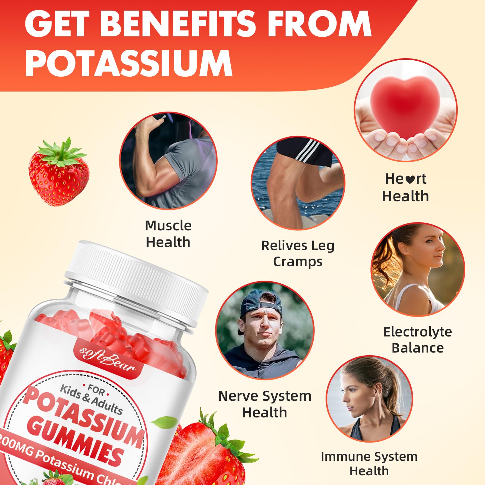 SoftBear Potassium Gummies ingredients vegan label conveys plant-based and gluten-free benefits