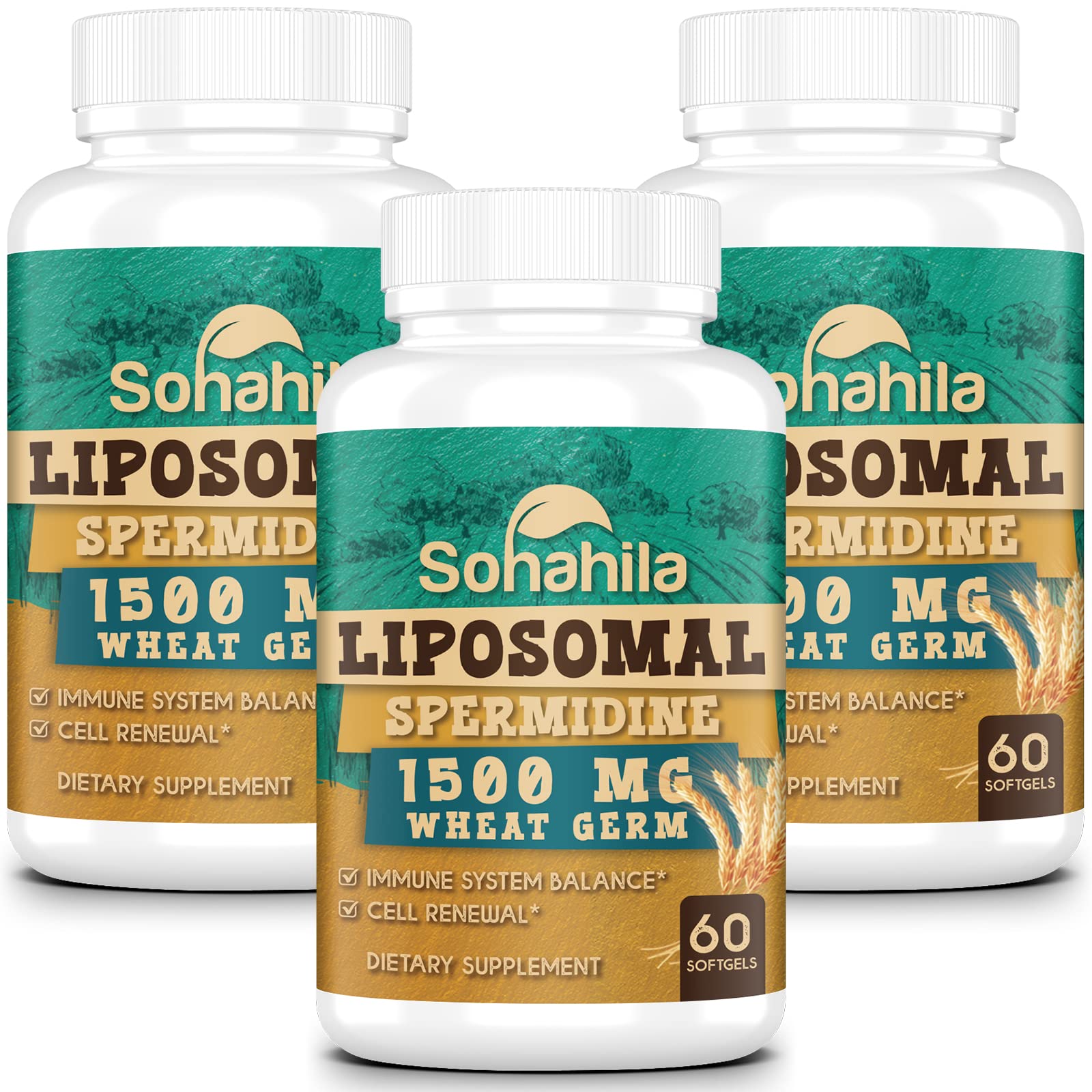 Sohahila spermidine softgels bottle prepared for daily cellular support.