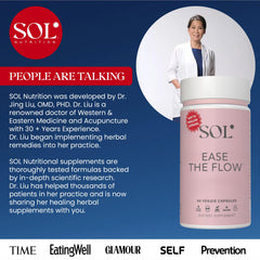 Sol Nutrition Ease the Flow capsules being dispensed for easy dosing during cramps.