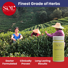 Sol Nutrition Happy Day herbal blend close-up with Collective Happiness Bark and extracts.