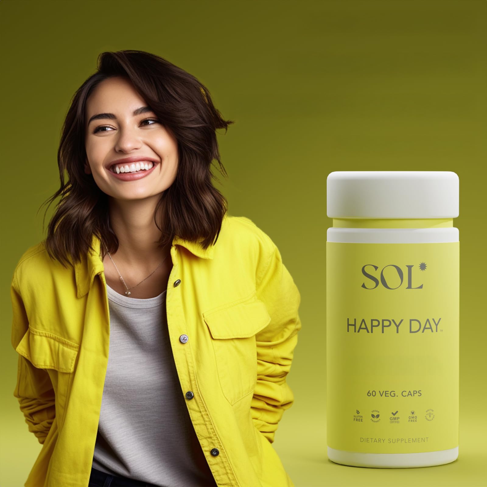 Sol Nutrition Happy Day on kitchen counter, part of morning routine.