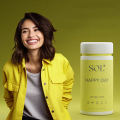 Sol Nutrition Happy Day on kitchen counter, part of morning routine.