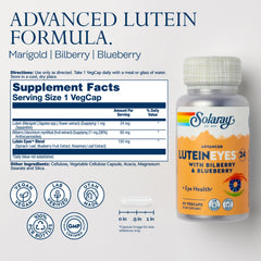 SOLARAY Advanced Lutein Eyes bottle back shows ingredients and purity.