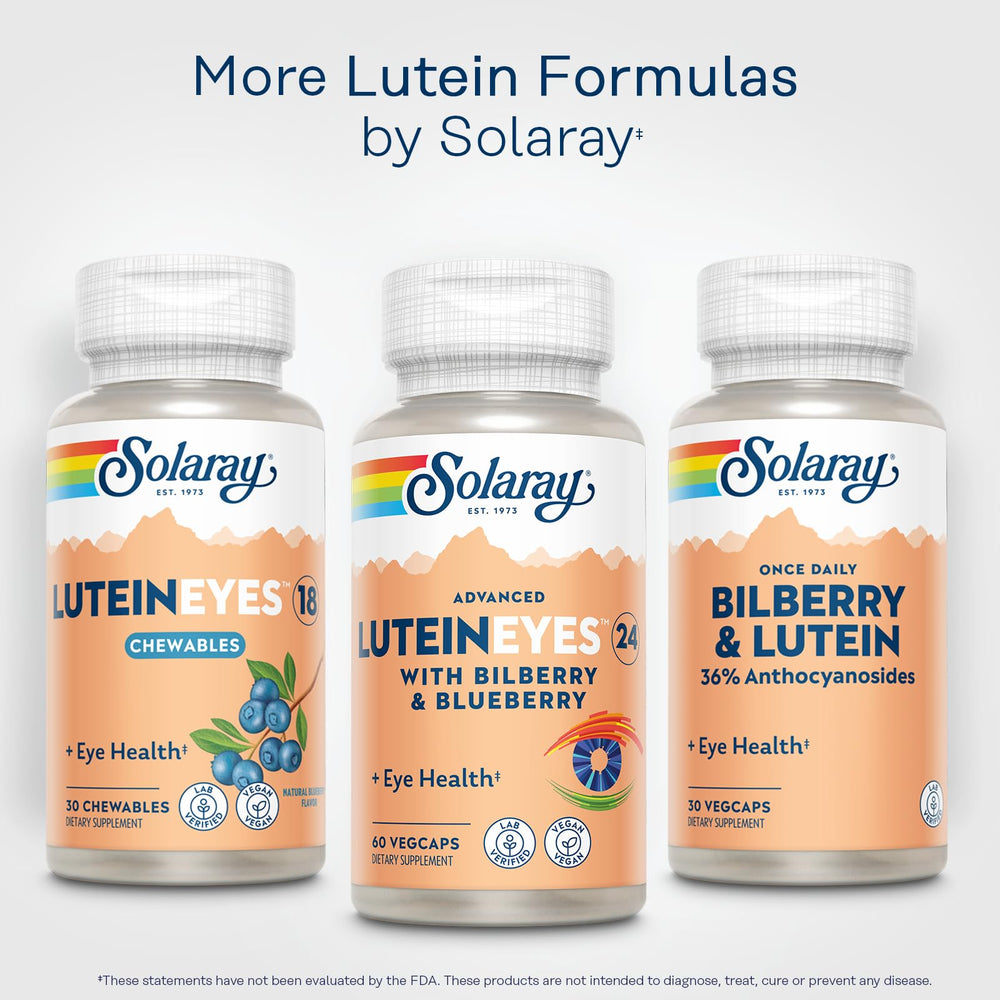 SOLARAY Advanced Lutein Eyes eco-friendly packaging emphasizing sustainable bottles.