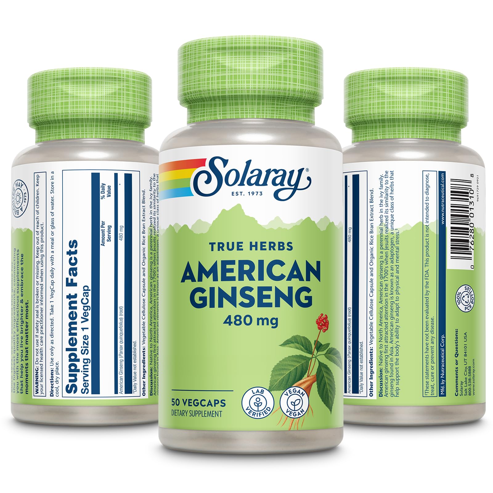 SOLARAY American Ginseng 480 mg capsules ready for daily use