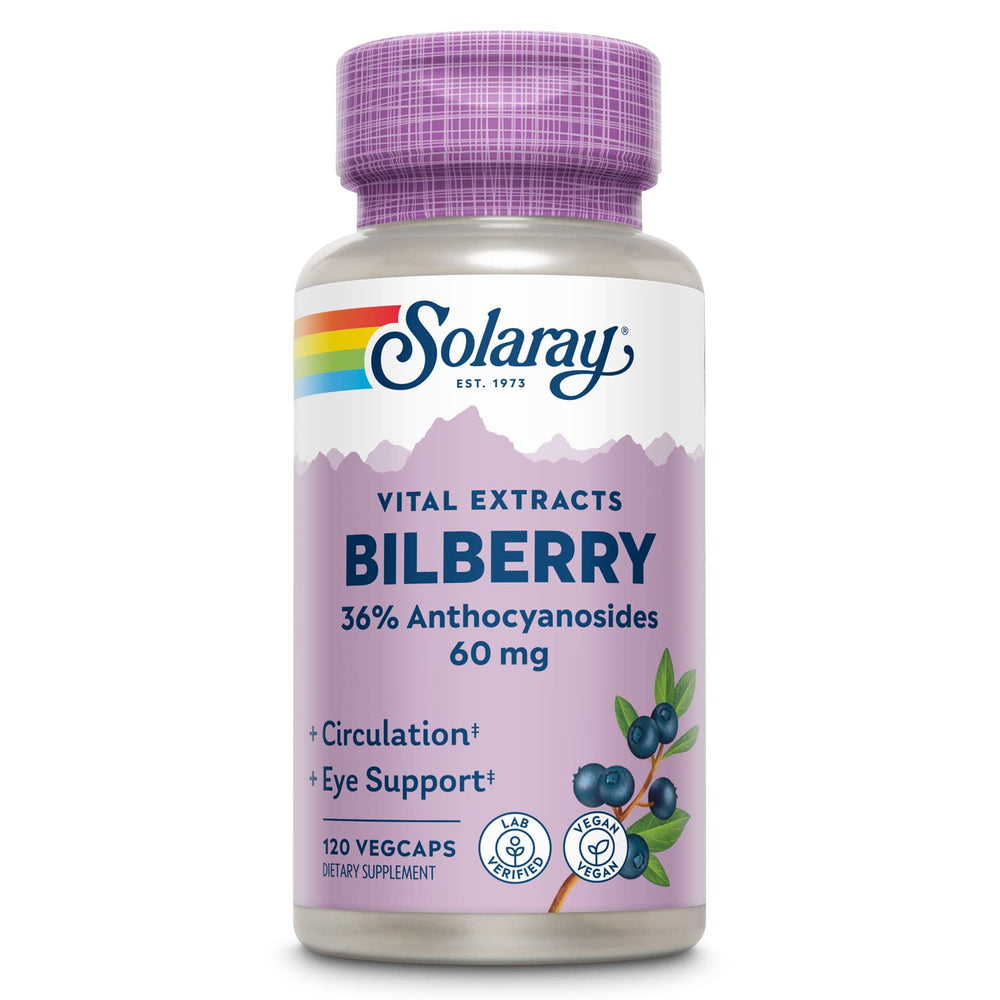 SOLARAY Bilberry Extract bottle for daily antioxidant support.