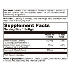 SOLARAY Bio CoQ-10 label closeup highlights potency and purity certifications.