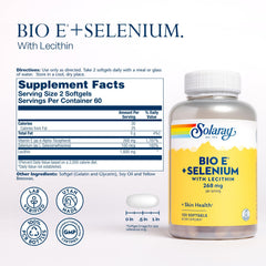 Solaray Bio E with Selenium label highlights natural vitamin E source used in daily supplements.