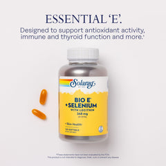 Close-up of Solaray Bio E softgels shows d-Alpha-Tocopherol content.