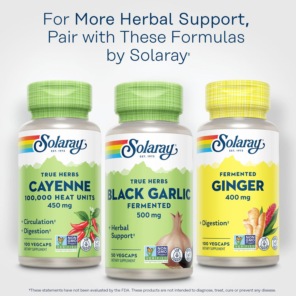 SOLARAY Black Garlic packaging emphasizes 50 servings and value.