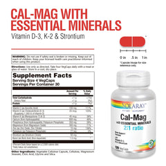 Solaray Cal-Mag capsules close-up shows veggie capsules for easy daily intake.