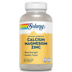 SOLARAY Calcium Magnesium Zinc bottle front showing 60-day supply for bone health