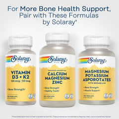 SOLARAY Calcium Magnesium Zinc testing badge indicating purity and potency