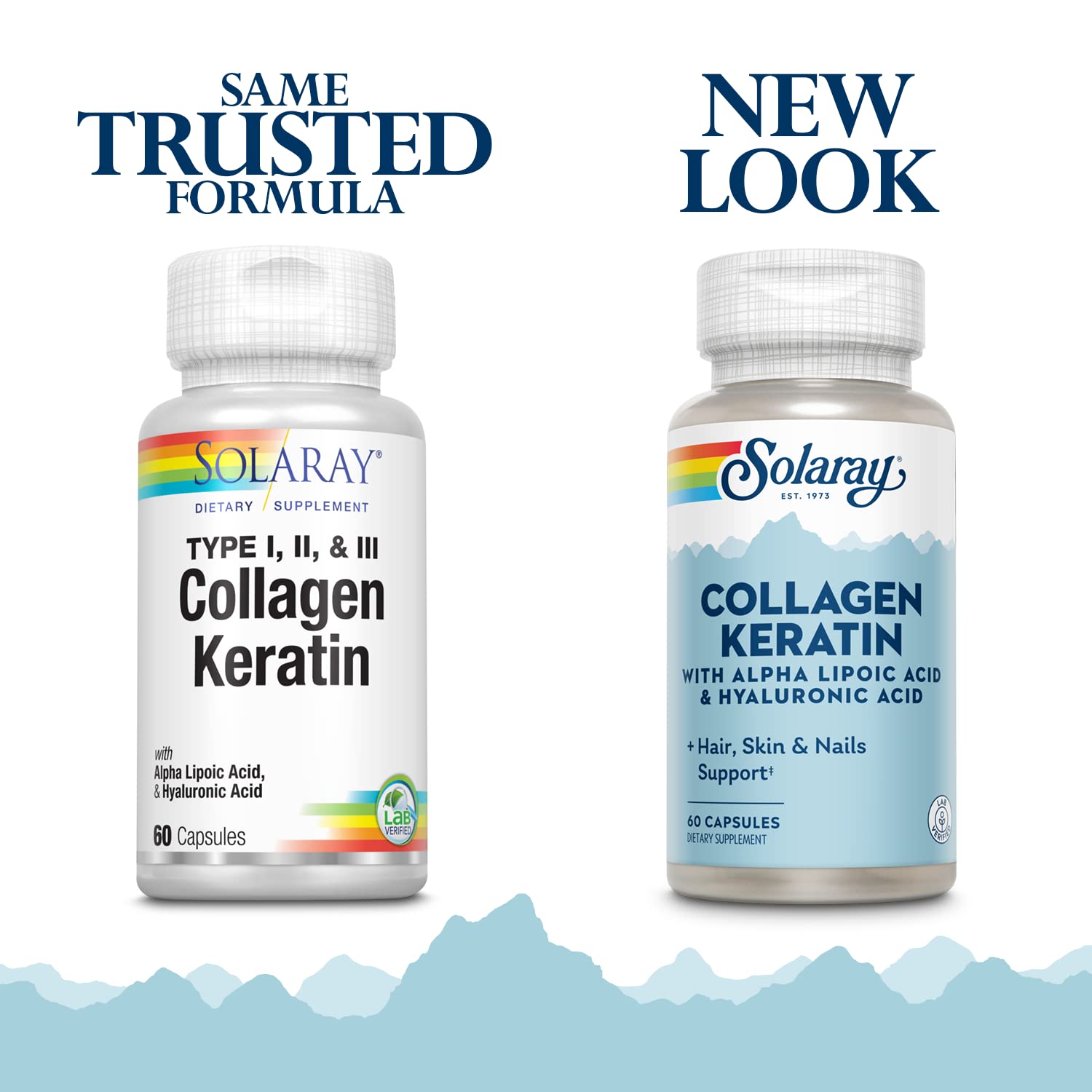 SOLARAY 60-count capsules highlight collagen support for hair, skin, and nails
