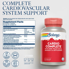 SOLARAY Cardio Complete bottle label closeup highlighting red yeast rice and vitamins for informed choice