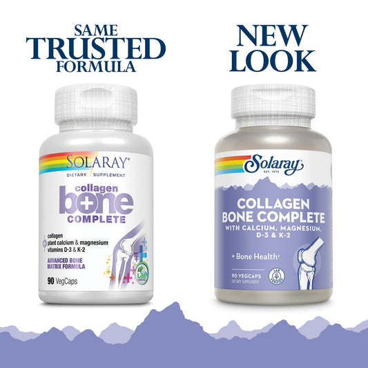 SOLARAY Collagen Bone Complete capsules close-up for easy daily intake.