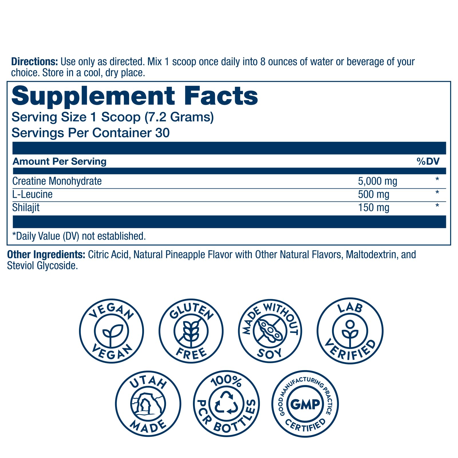 SOLARAY Creatine with Shilajit bottle label highlights quality and ingredients.
