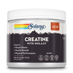 SOLARAY Creatine with Shilajit bottle pour for easy dosing and active workouts.