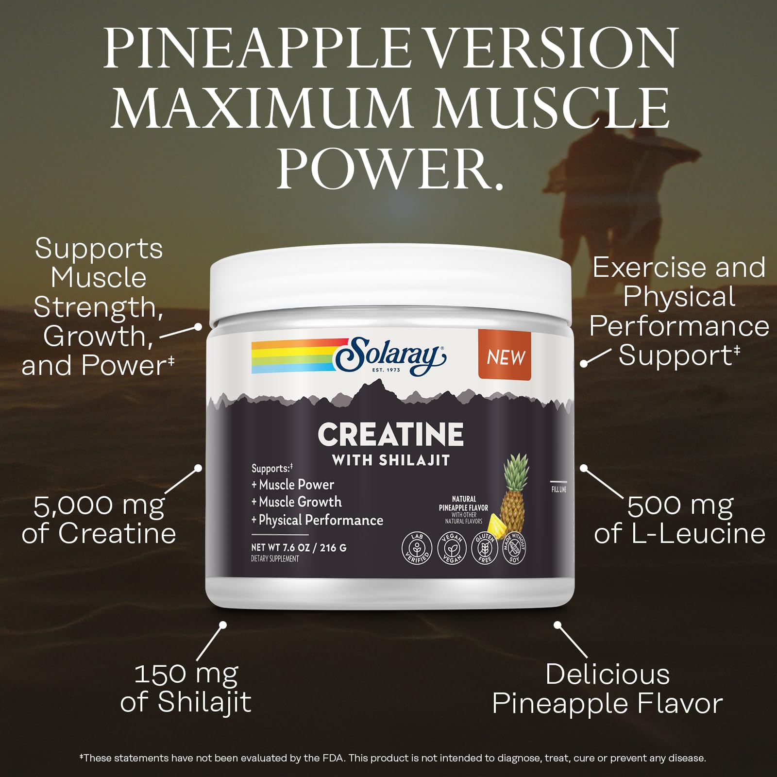 SOLARAY Creatine with Shilajit scoop for easy daily dosing.