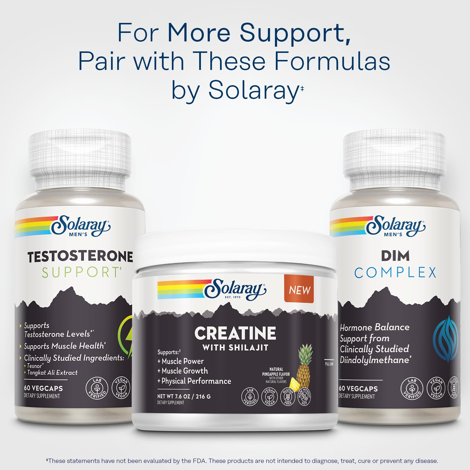 SOLARAY packaging uses post-consumer recycled bottles for sustainability.