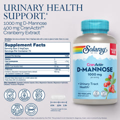 Solaray D-Mannose CranActin capsules offering vegan daily supplementation.
