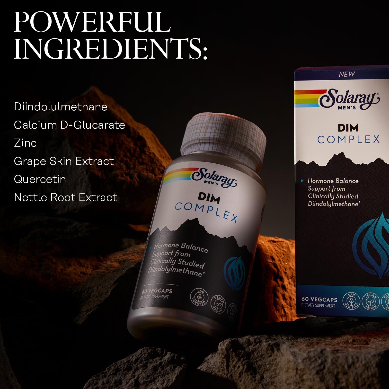 SOLARAY DIM label featuring grape skin extract, quercetin, and nettle root.