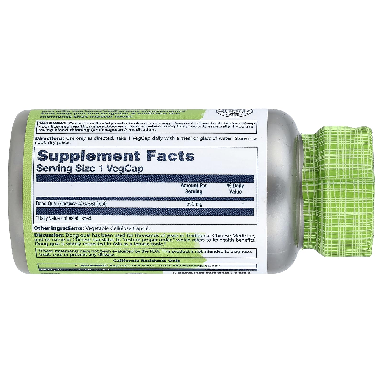 SOLARAY Dong Quai Root capsules highlighting convenient support during cycles