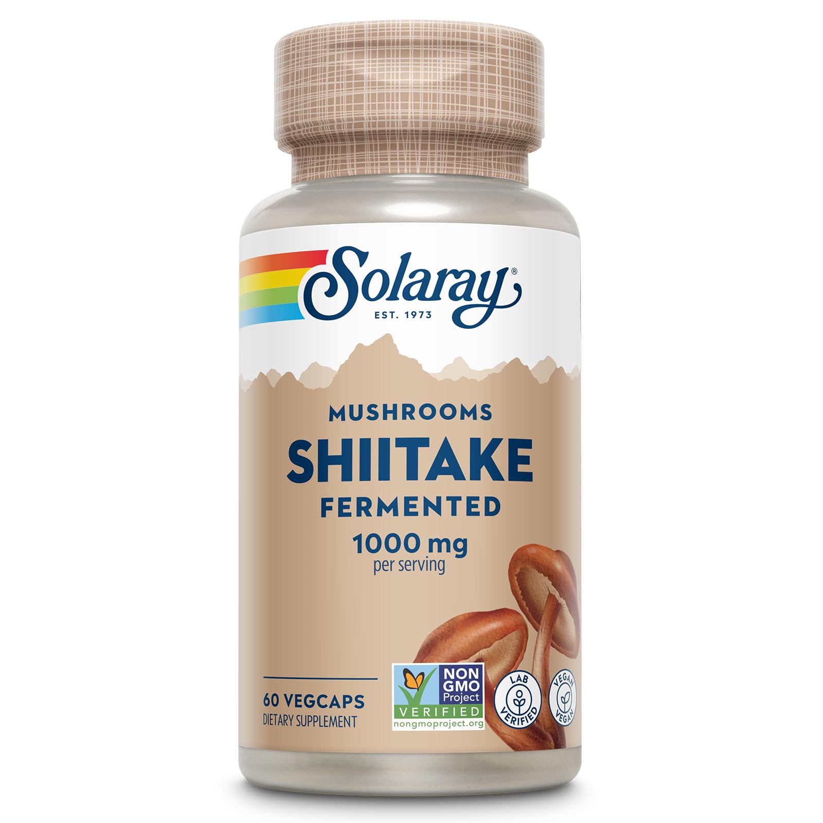 SOLARAY Fermented Shiitake bottle 500mg supports general wellness and immune balance.