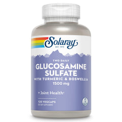 SOLARAY Glucosamine Sulfate 1500mg bottle showcases joint-support supplement for daily wellness