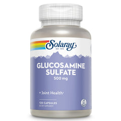 SOLARAY glucosamine sulfate 500 mg bottle supports joint flexibility and connective tissue health.
