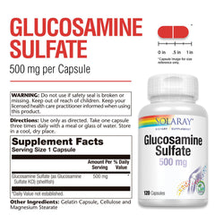 SOLARAY glucosamine sulfate label detail showing ingredients and potency.