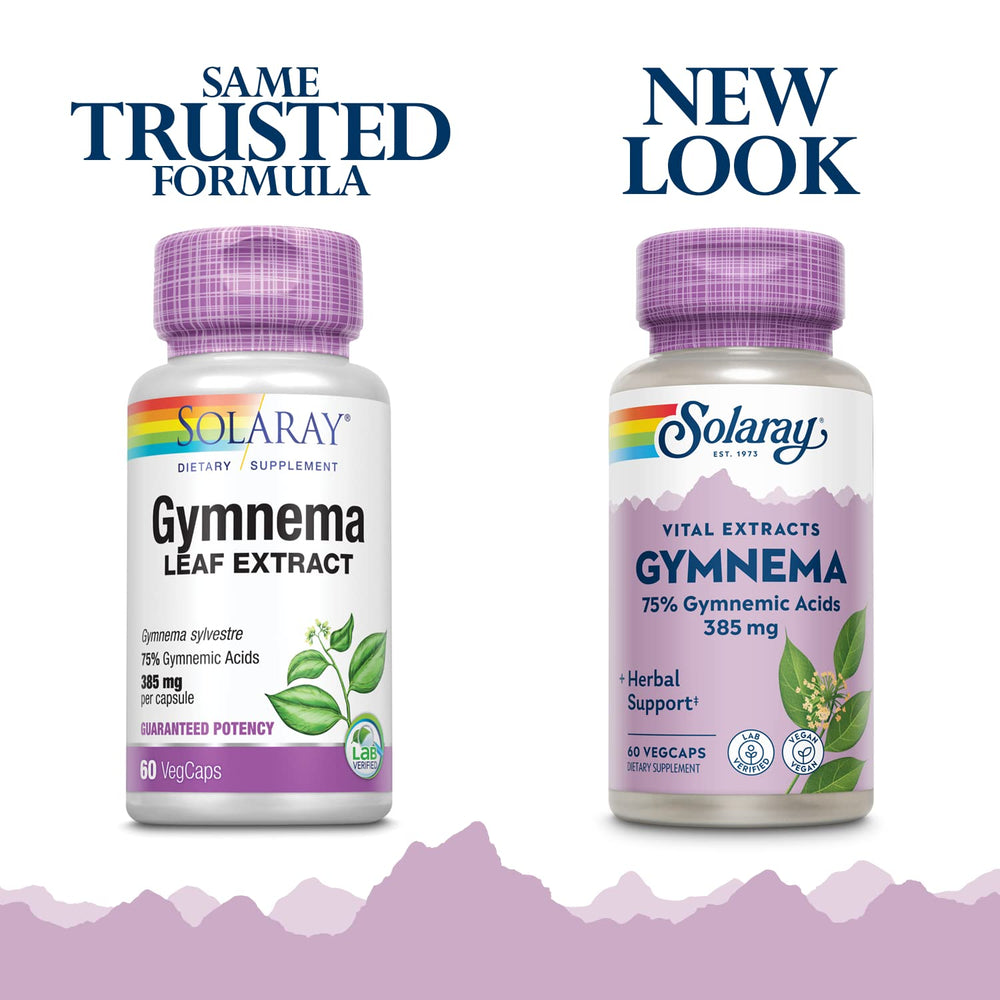 SOLARAY Gymnema leaf extract label closeup shows potency details and ingredients