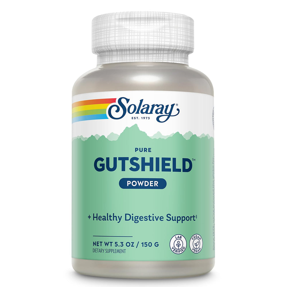 Solaray Gutshield Powder jar displaying digestive support formula.