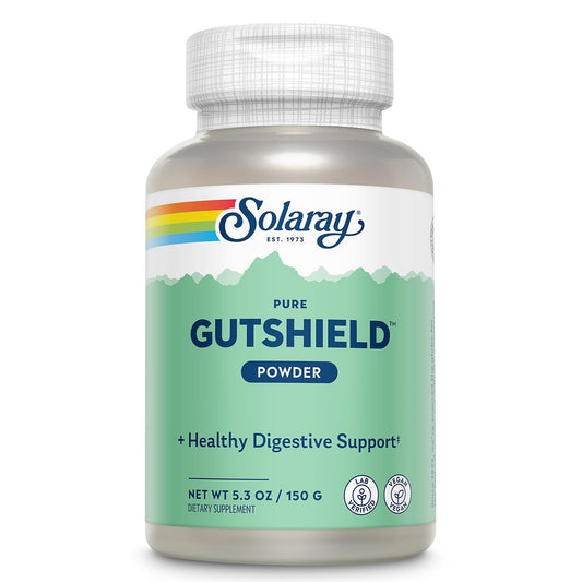 Solaray Gutshield Powder jar displaying digestive support formula.