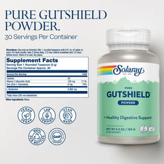 Solaray Gutshield Powder scoop beside bottle for gut health.