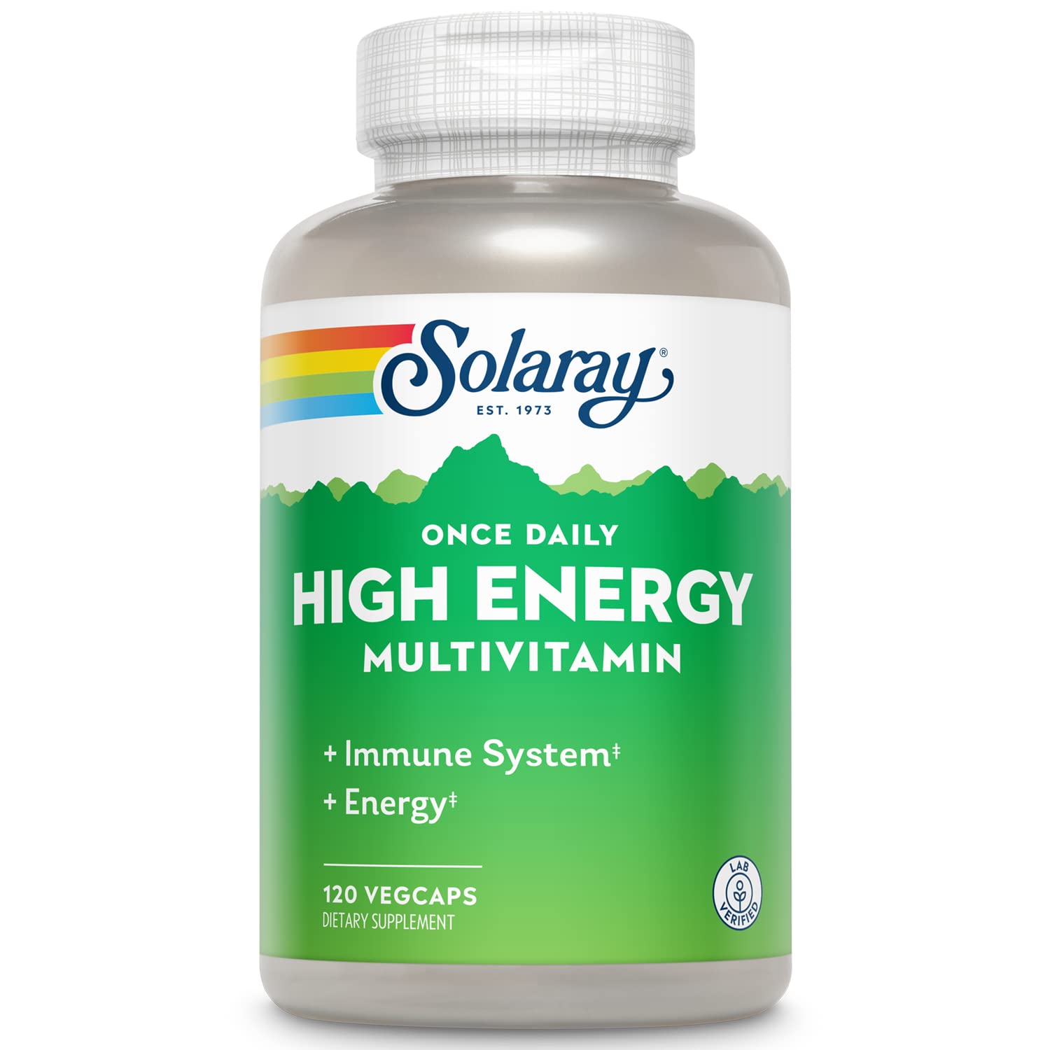 SOLARAY High Energy Multivitamin bottle shown for daily use and easy dosing