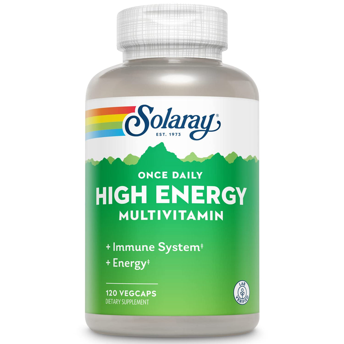 SOLARAY High Energy Multivitamin bottle shown for daily use and easy dosing