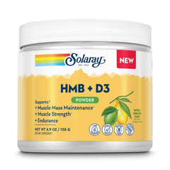 SOLARAY HMB Plus D3 bottle highlighting 30 servings for post-workout support
