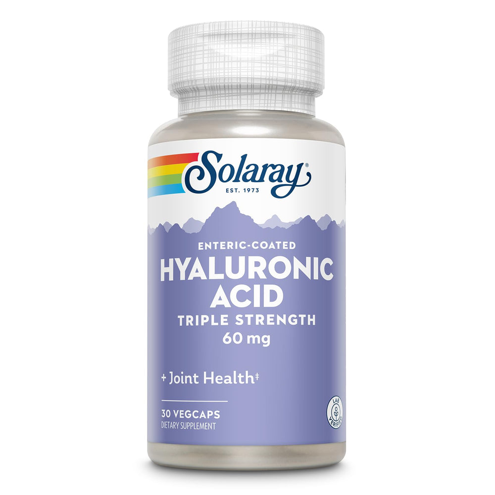 SOLARAY Hyaluronic Acid Triple Strength bottle front view highlighting skin hydration