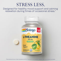 Solaray L-Theanine 200mg bottle label — lab-verified quality and safety.