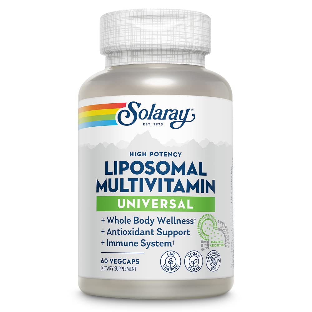 SOLARAY Liposomal Multivitamin bottle front for daily energy support and enhanced absorption.