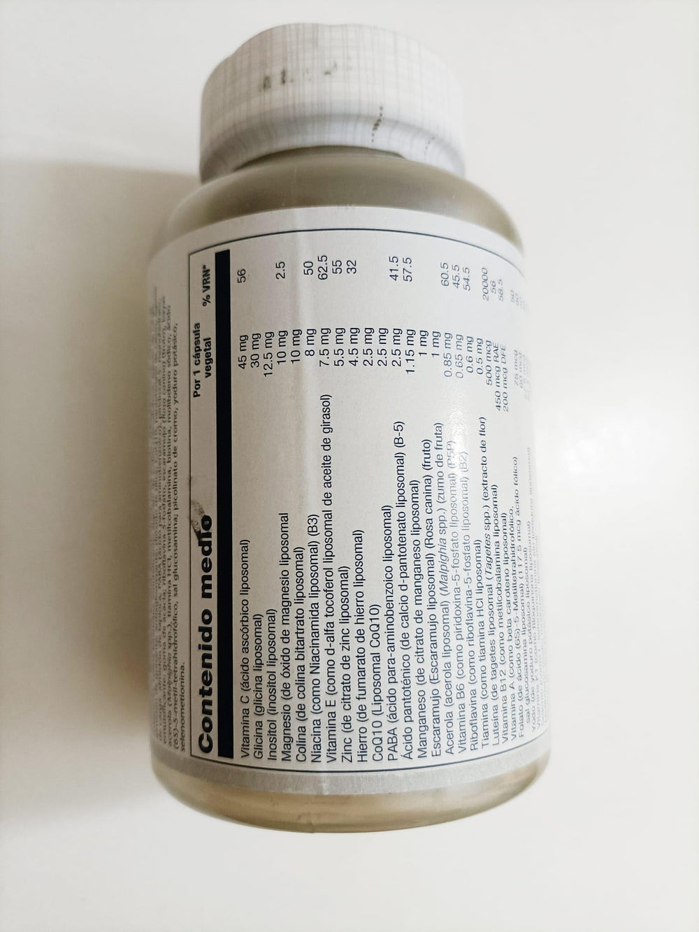 SOLARAY Liposomal Multivitamin label showing ingredients and vitamins