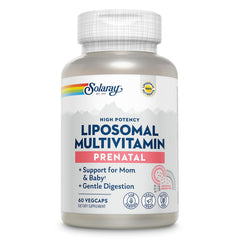 SOLARAY Liposomal Prenatal bottle front for high-potency nutrients for expectant moms.
