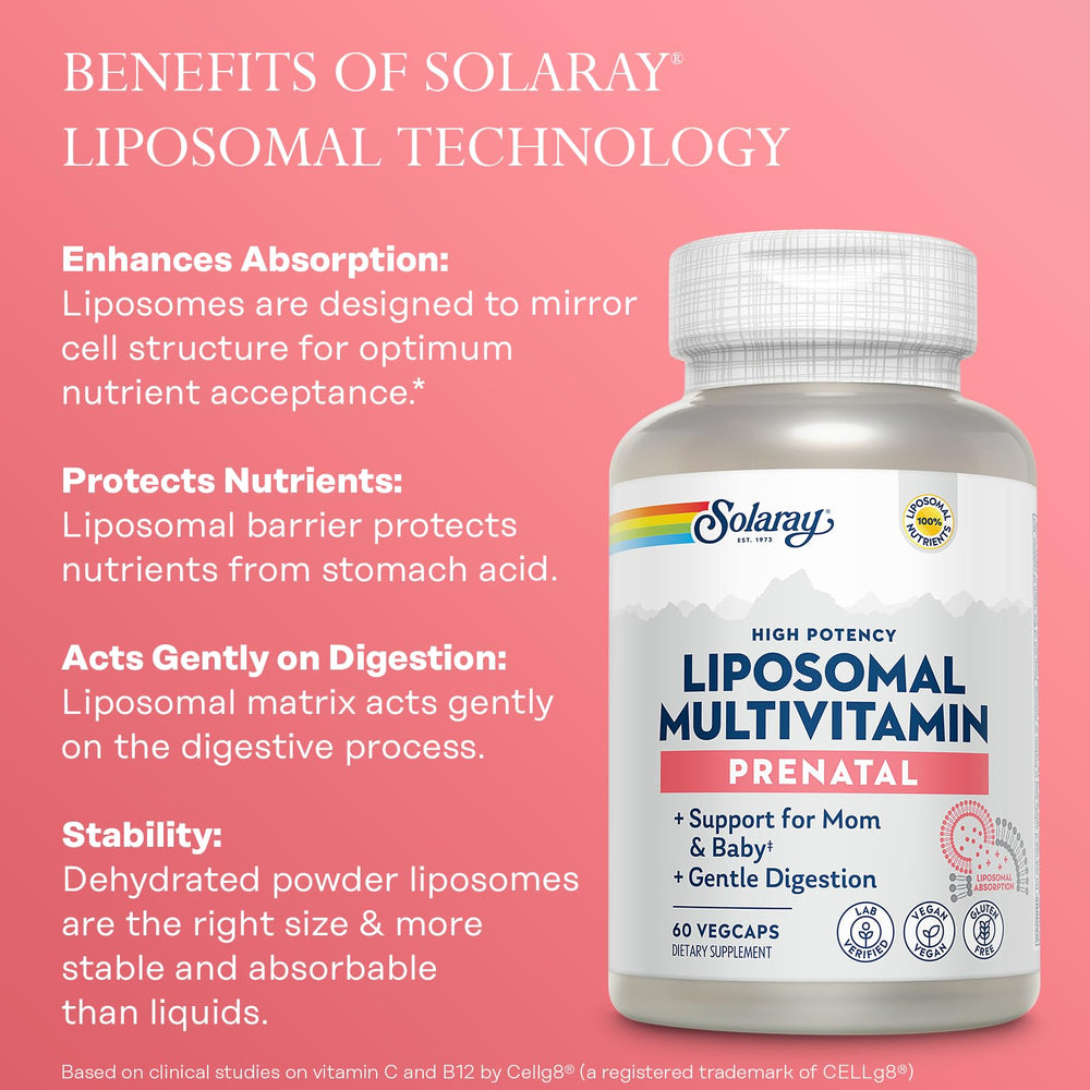 SOLARAY Liposomal Prenatal: a woman taking a pill as part of her daily routine.