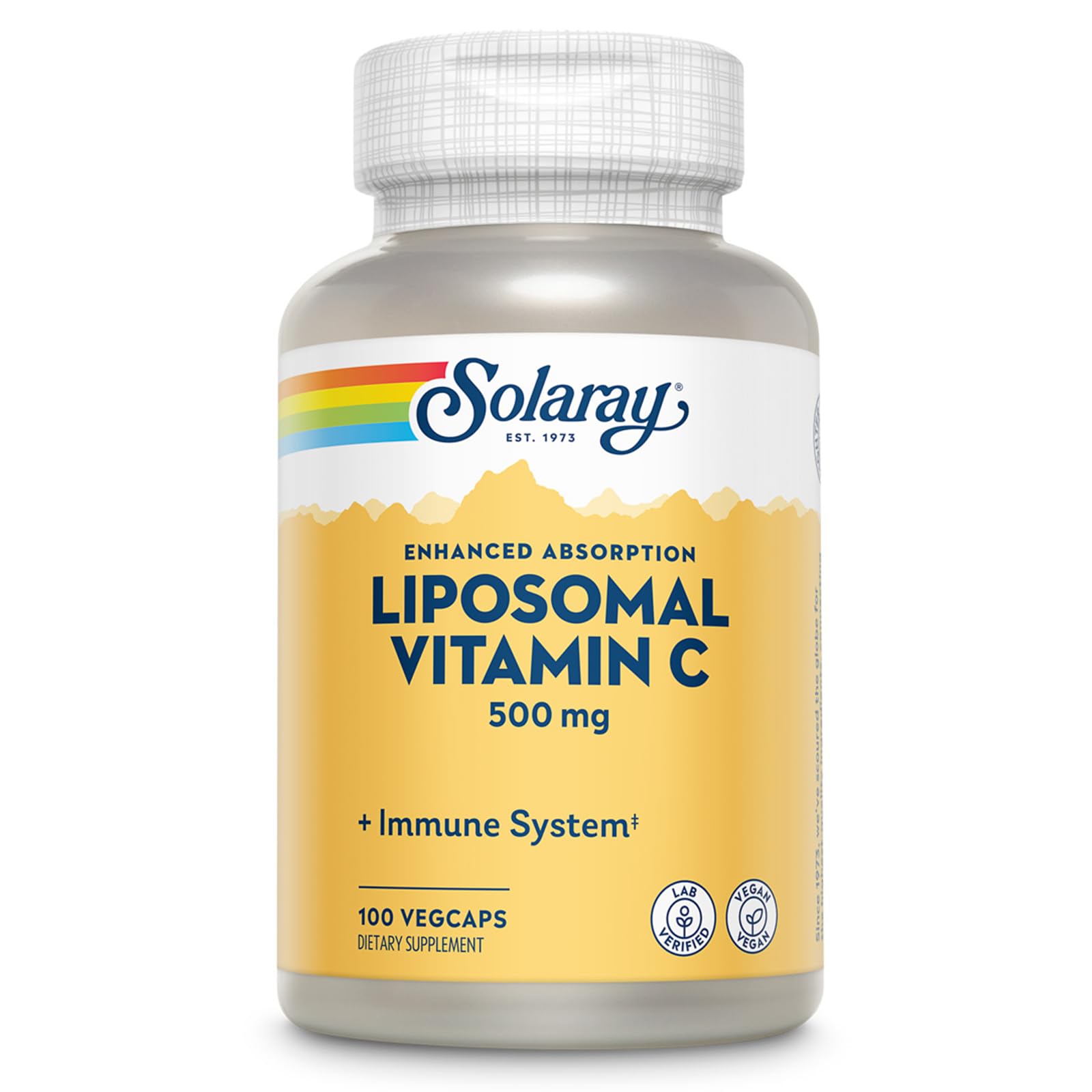 SOLARAY Liposomal Vitamin C 500mg bottle with enhanced absorption and vegan formula