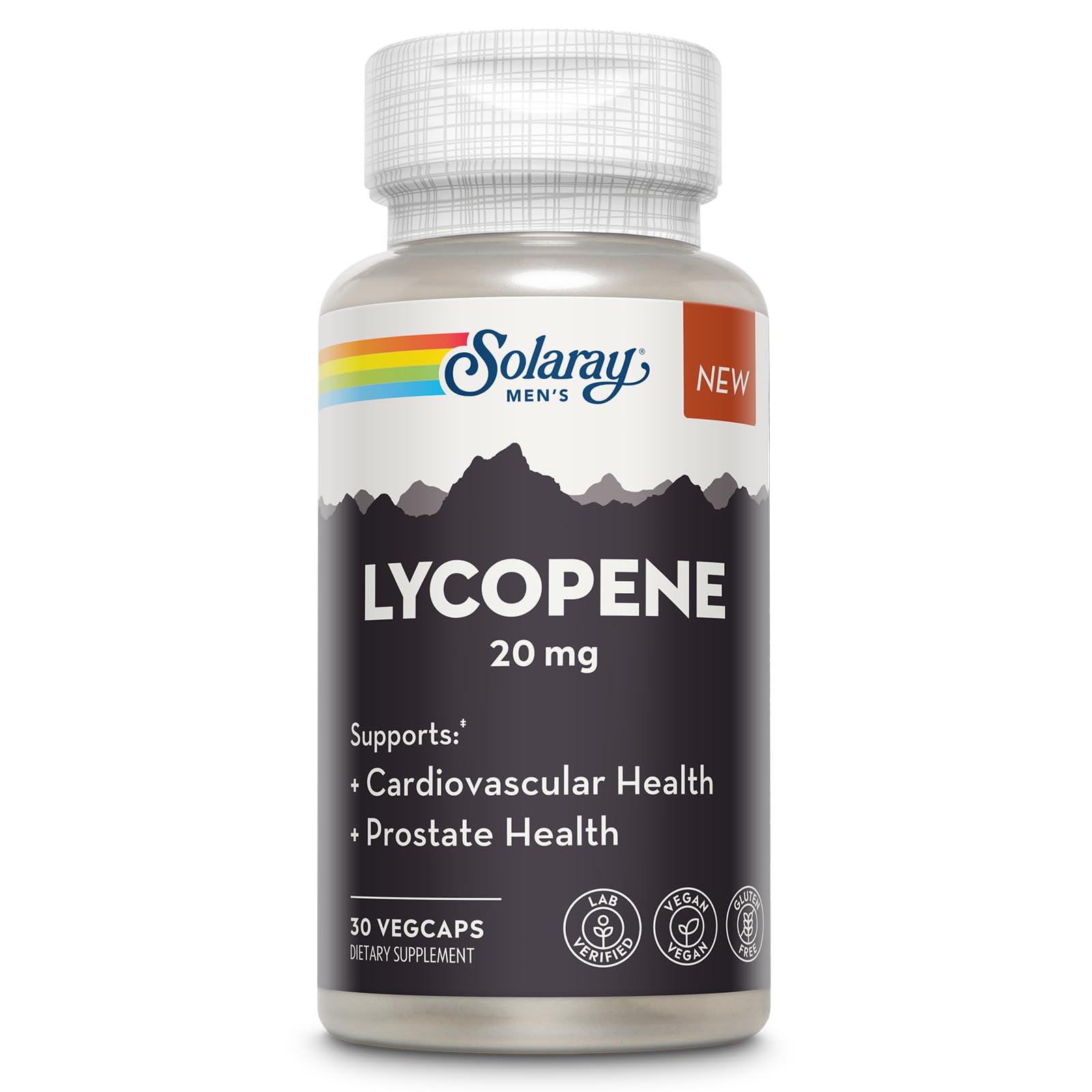 SOLARAY Lycopene 20 mg bottle on counter, highlighting antioxidant support
