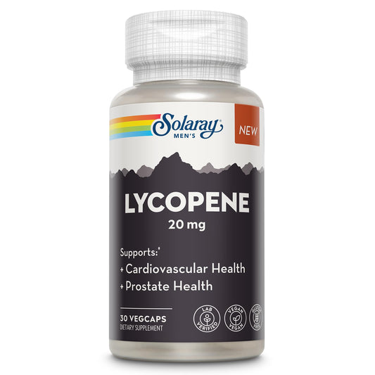 SOLARAY Lycopene 20 mg bottle on counter, highlighting antioxidant support