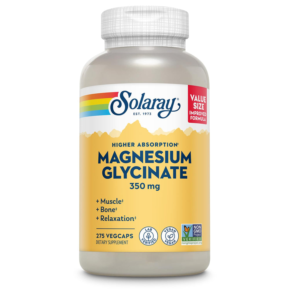 SOLARAY Magnesium Glycinate bottle with vegan capsules for daily support