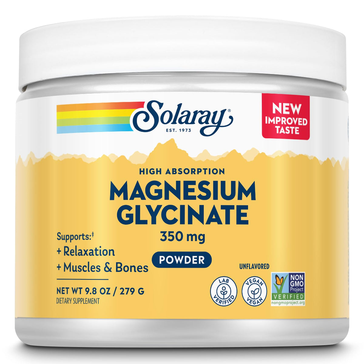 SOLARAY Magnesium Glycinate Powder bottle for convenient bone and muscle support.