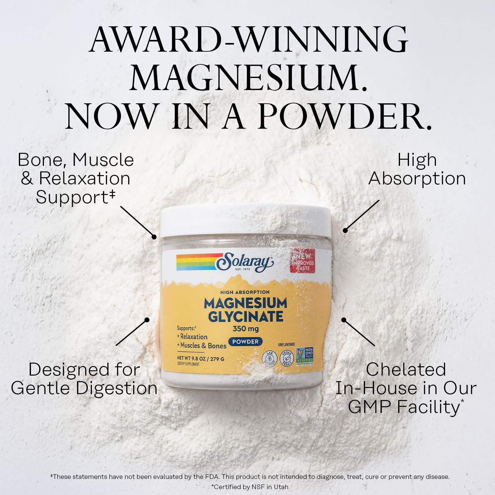SOLARAY Magnesium Glycinate Powder unflavored blends easily into drinks.